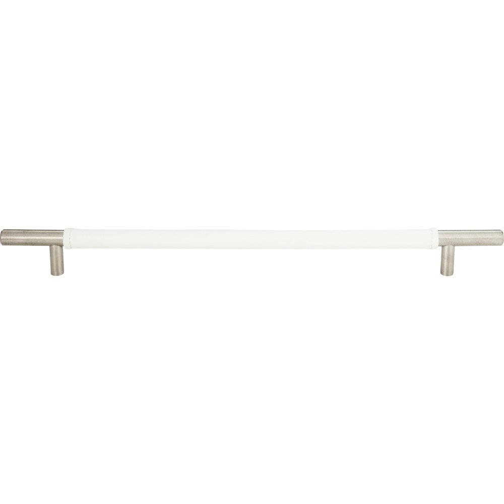11 3/8" Centers European Bar Pull in White Leather and Stainless Steel