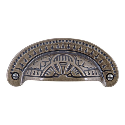 Antiquities Etched 3 1/4" Centers Cup Pull in Burnished Bronze