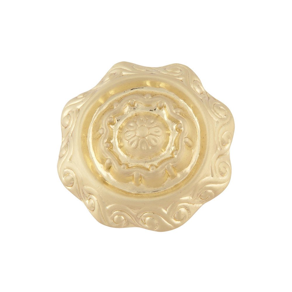 Embossed 1 5/8" Floral Knob in Satin Brass