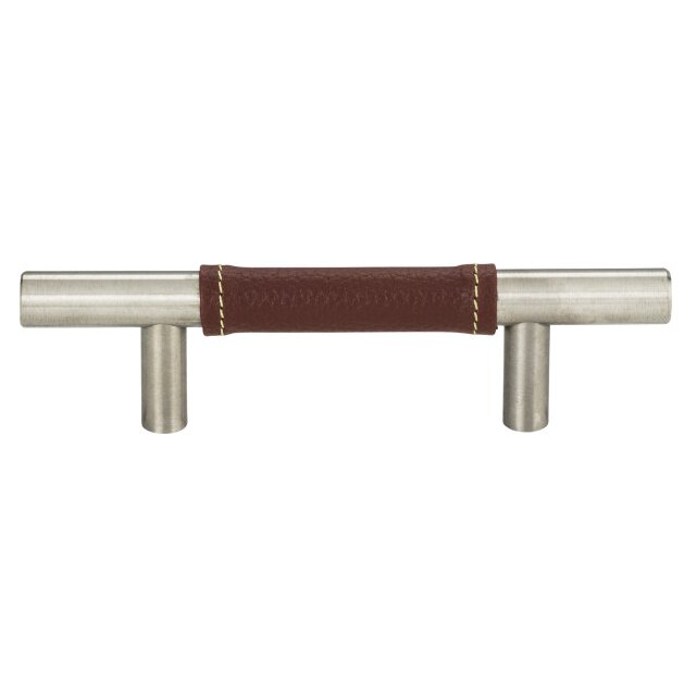 3" Centers Pull in Brown Leather and Brushed Nickel
