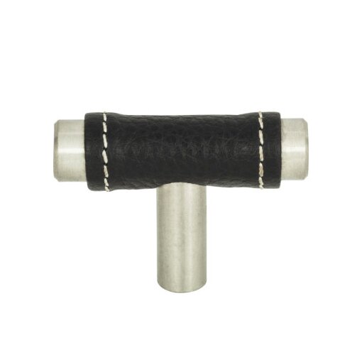 1 7/8" Long Knob in Black Leather and Brushed Nickel