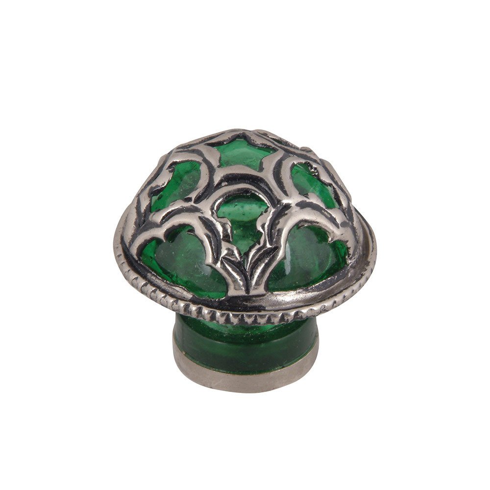 2 1/2" Boutique Moorish Knob in Green Glass and Silver