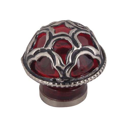 2 1/2" Boutique Moorish Knob in Red Glass and Silver