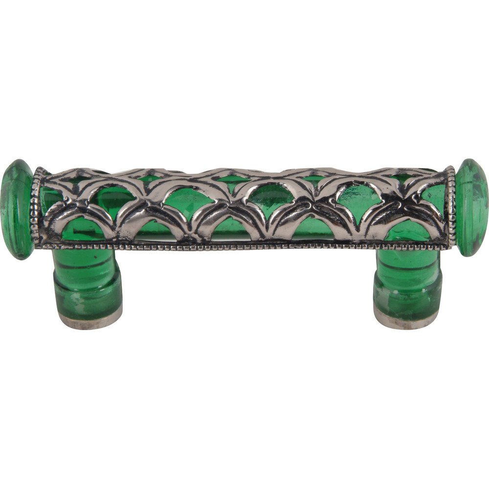 3" Centers Boutique Moorish Pull in Green Glass and Silver