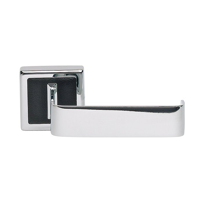 Toilet Tissue Holder in Black Leather and Polished Chrome