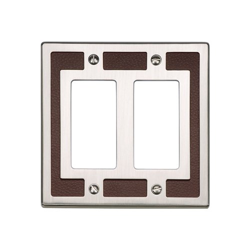 Double Rocker Switchplate in Brown Leather and Brushed Nickel