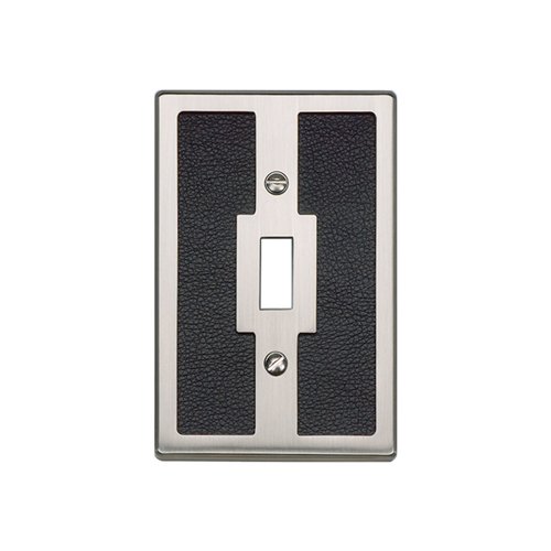 Single Toggle Switchplate in Black Leather and Brushed Nickel