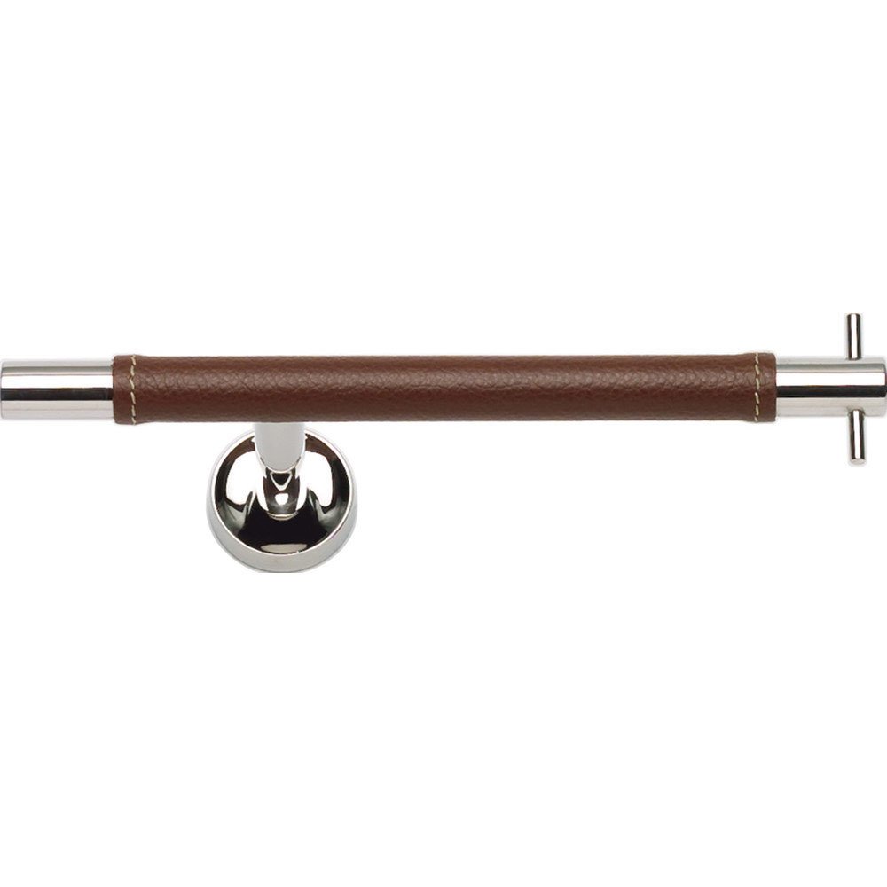Toilet Tissue Holder in Brown Leather and Polished Chrome