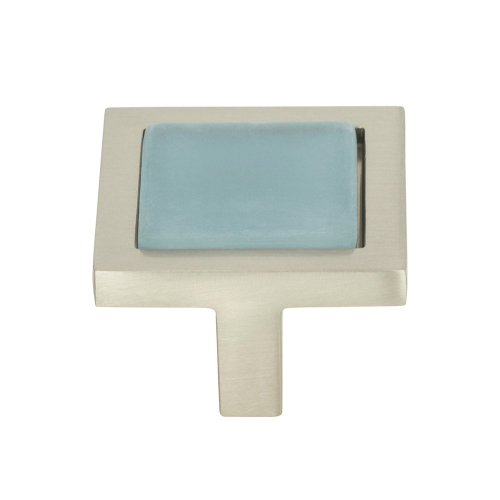 1 1/4" Square Knob in Blue and Brushed Nickel