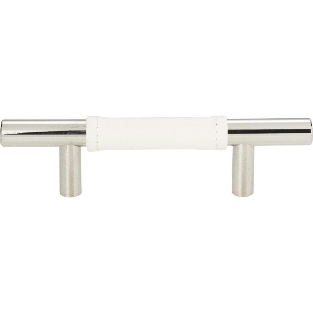 3" Centers European Bar Pull in White Leather and Polished Chrome