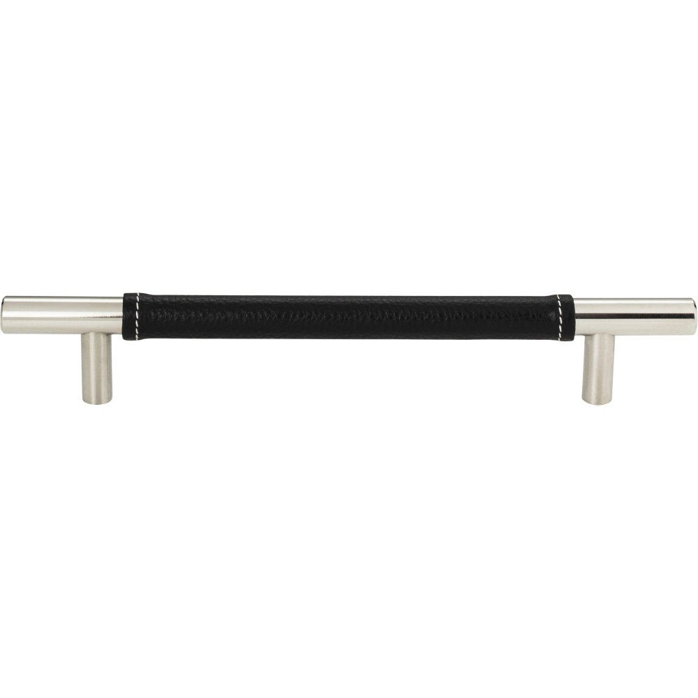 6 1/4" Centers European Bar Pull in Black Leather and Polished Chrome