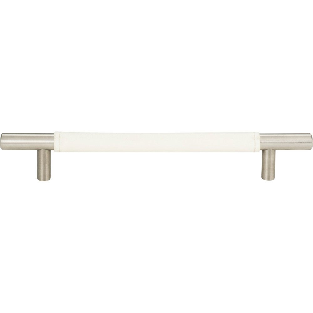6 1/4" Centers European Bar Pull in White Leather and Stainless Steel