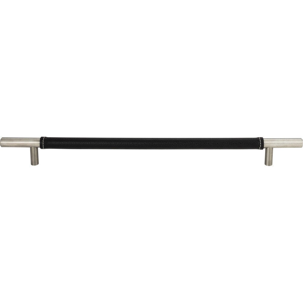11 3/8" Centers European Bar Pull in Black Leather and Stainless Steel