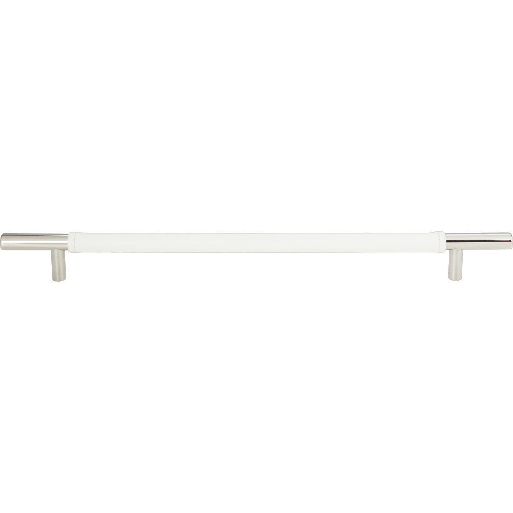 11 3/8" Centers European Bar Pull in White Leather and Polished Chrome