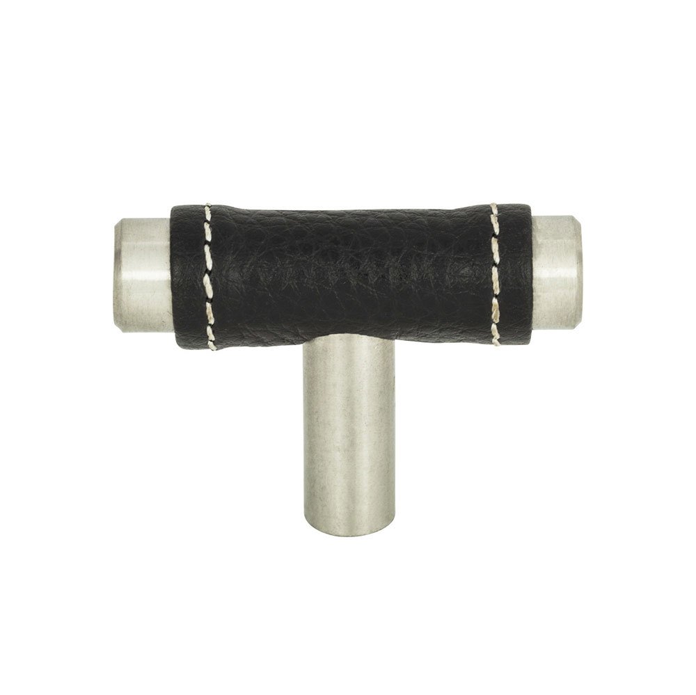 T Knob in Black Leather and Stainless Steel