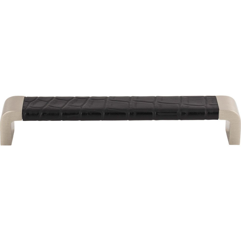 6 1/4" Centers Pull in Black Croc Embossed Leather and Brushed Nickel