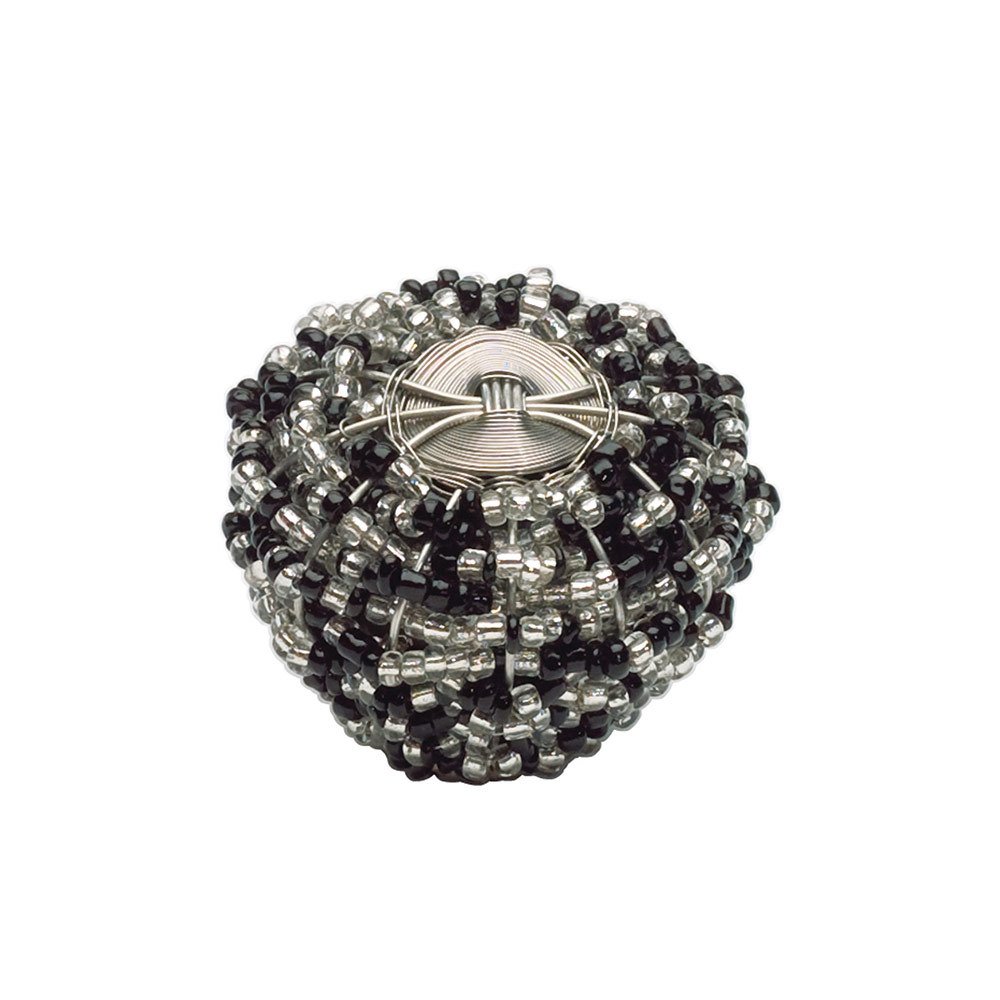2" Beaded Knob in Black And Clear with Silver