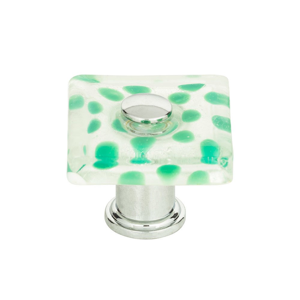 1 1/2" Square Polka Dot Emerald/White Knob in Polished Chrome