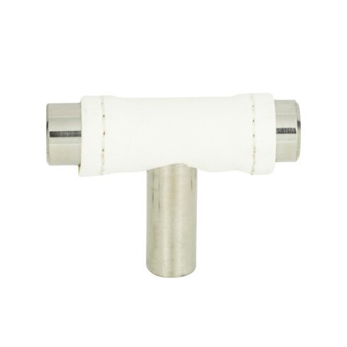 1 7/8" Long Knob in White Leather and Brushed Nickel