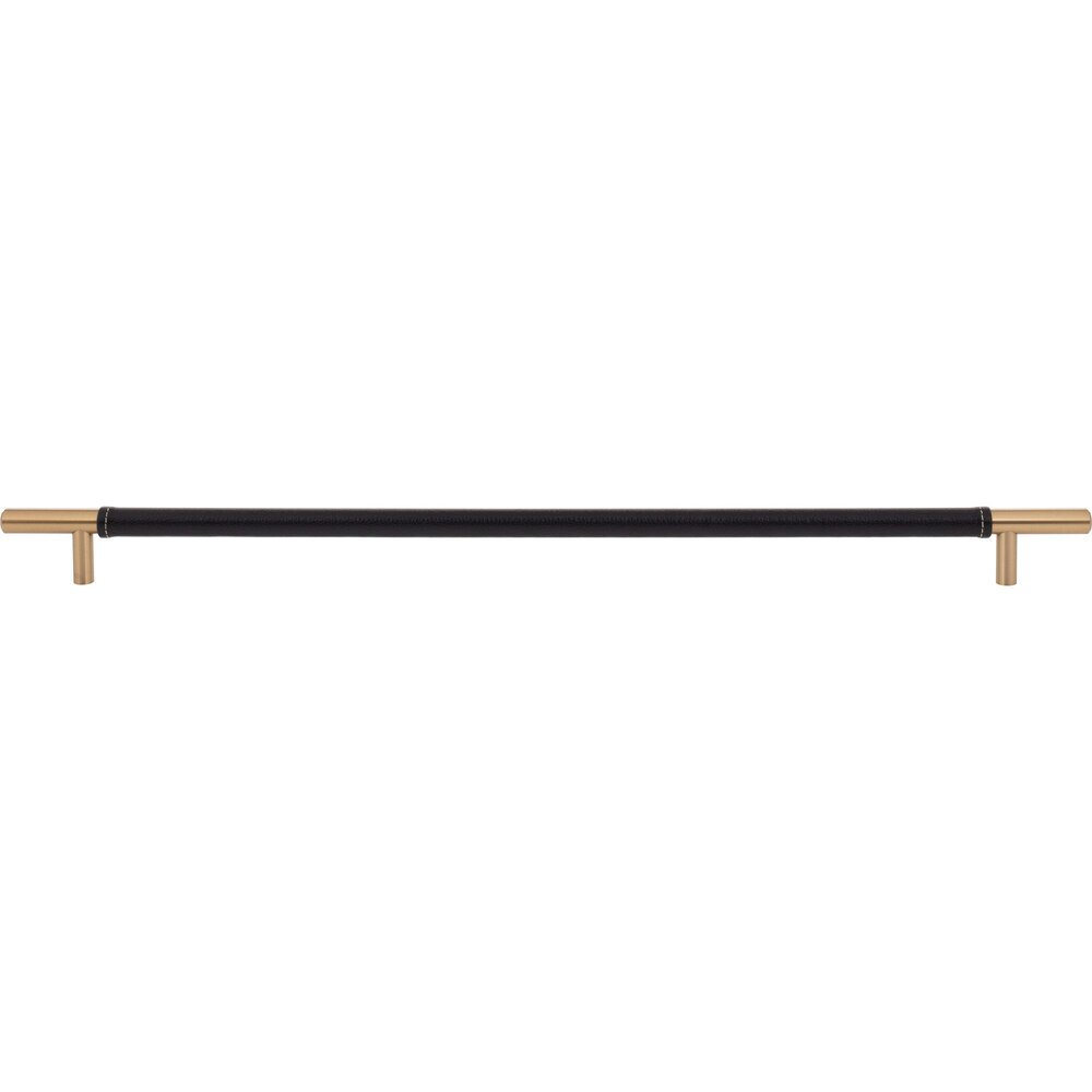 17" Centers Appliance Pull in Black Leather and Warm Brass