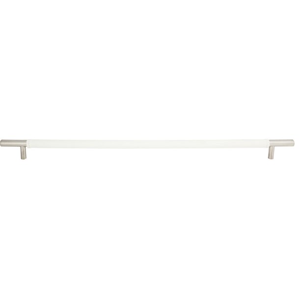 17" Centers Appliance Pull in White Leather and Brushed Nickel