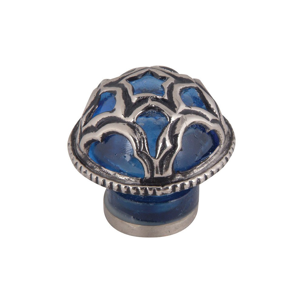 2 1/2" Boutique Moorish Knob in Blue Glass and Silver