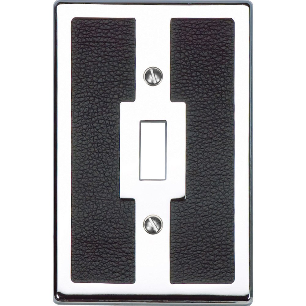 Single Toggle Switchplate in Black Leather and Polished Chrome