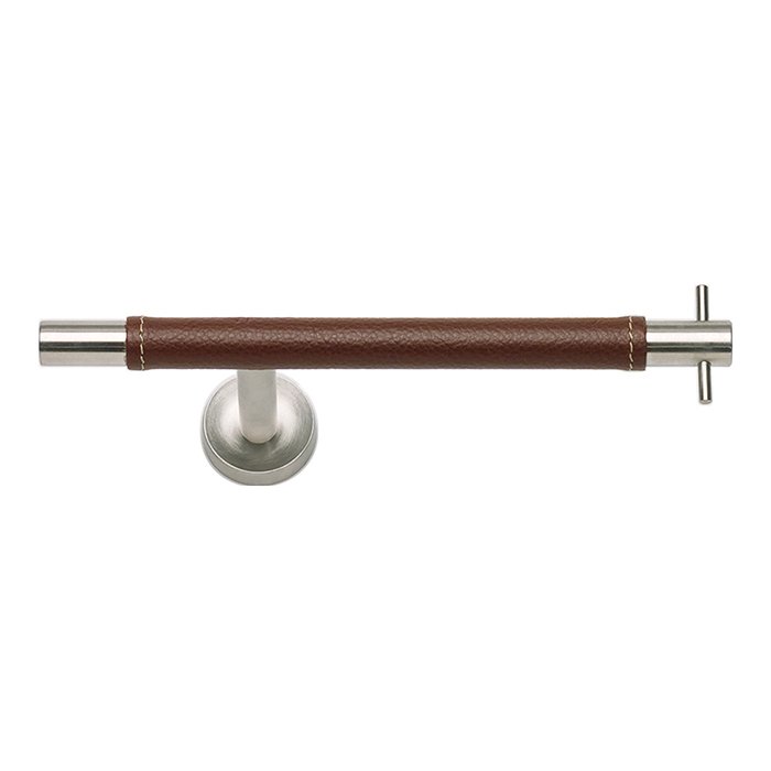 Toilet Tissue Holder in Brown Leather and Stainless Steel